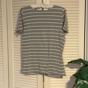 Gray and White Striped Cotton/elastic blend Women's Top